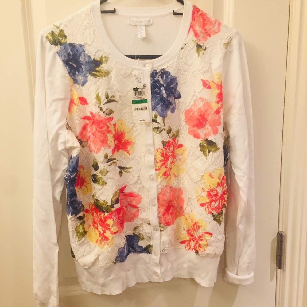 NWT Charter Club Floral Lace Cardigan